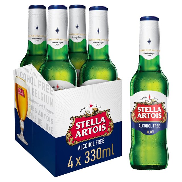 Stella Artois Alcohol Free Premium Lager Beer Bottles   4 x 330ml GOODS M&S