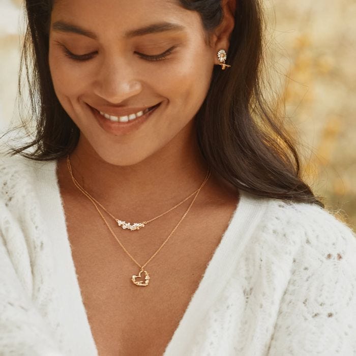 Alex Monroe floral heart necklace with Itsy Bitsy Bee (British brand)