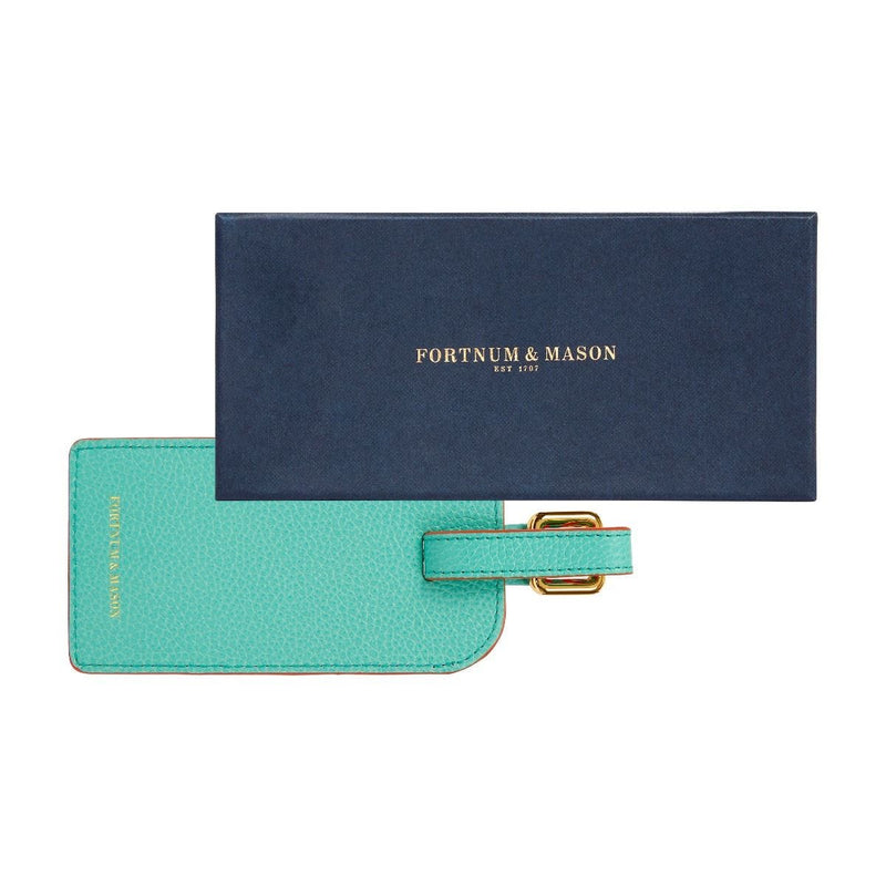 Fortnum's luggage tag in Eau de Nil, handmade leather (British brand)