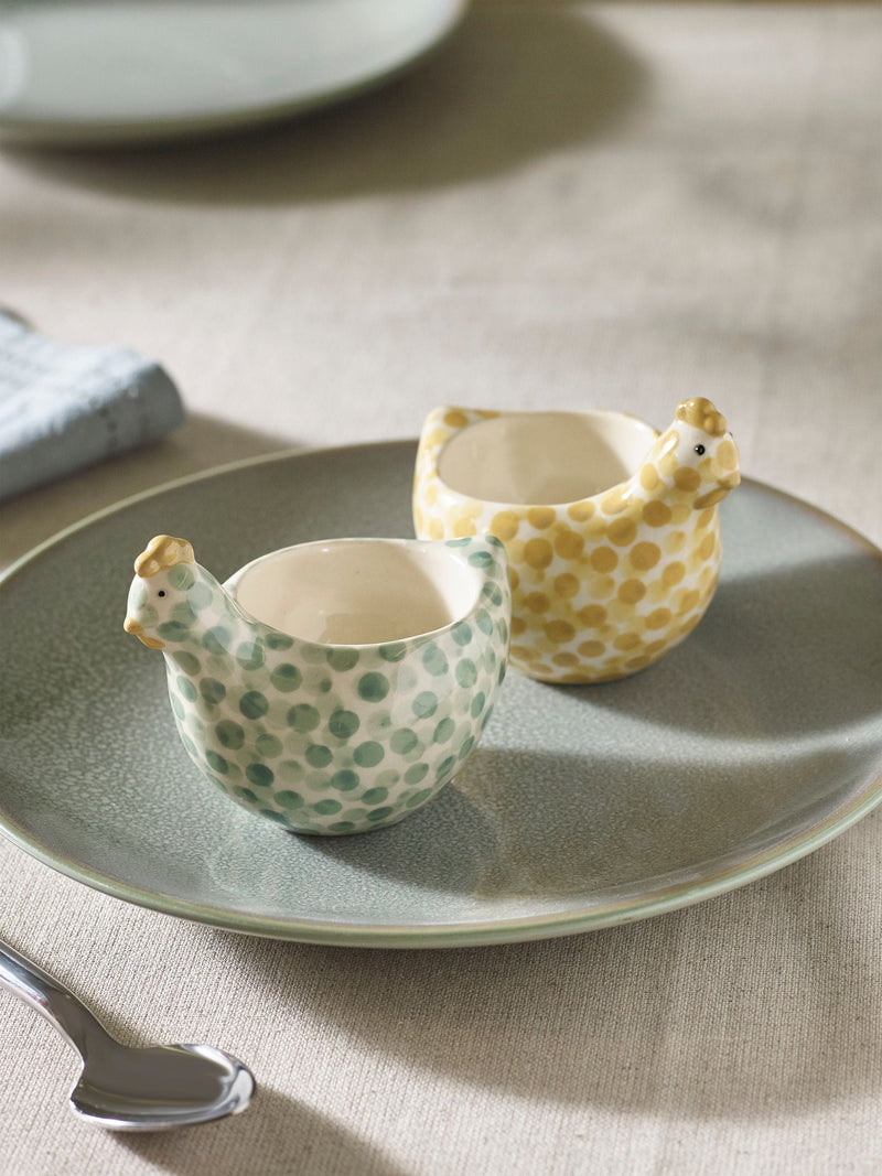 Set of 2 Sage Green Pat and Peggy Chicken Egg Cups