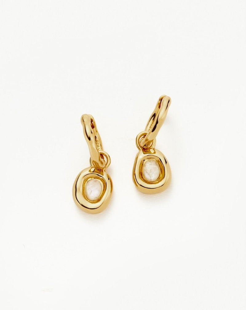 Missoma mini charm hoop earrings with rainbow moonstone, imported from the UK