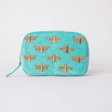 fortnum Elizabeth Scarlett Honey Bee Cosmetic Bag, Turquoise, 13x20x9cm- Buy online at McGrocer