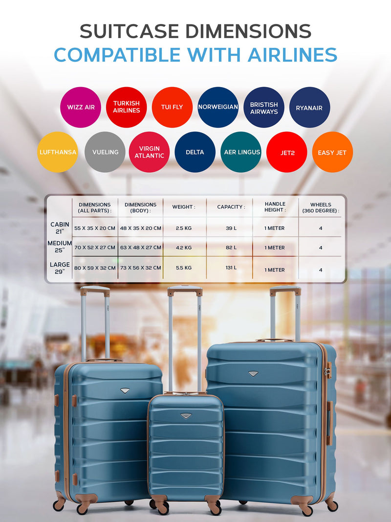Flight Knight 2-piece hardcase suitcase set blue/tan, UK version