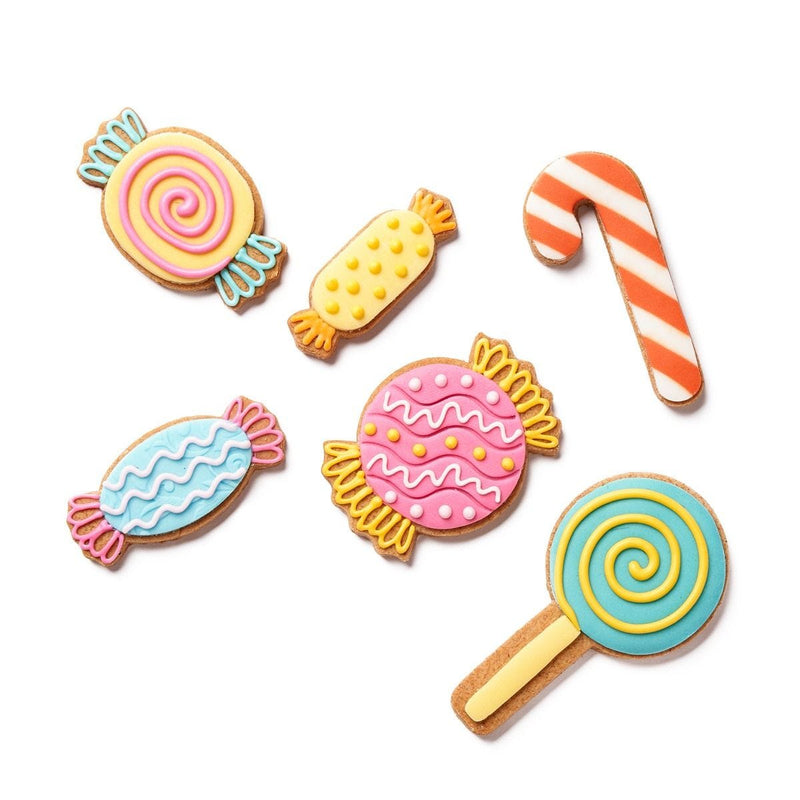 Sweet Treats iced biscuits with hand-piped candy designs, British product