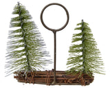 Pine tree snowy placecard holder with two trees, imported from the UK