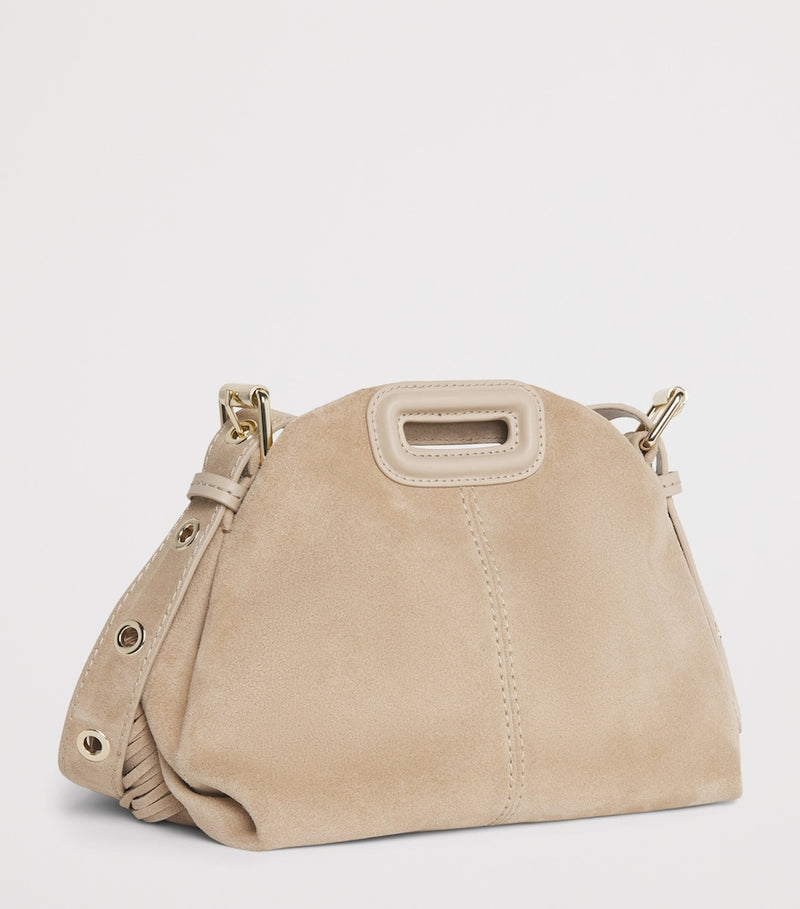 Maje Miss M mini suede shoulder bag with gold-tone hardware, UK version