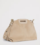 Maje Miss M mini suede shoulder bag with gold-tone hardware, UK version