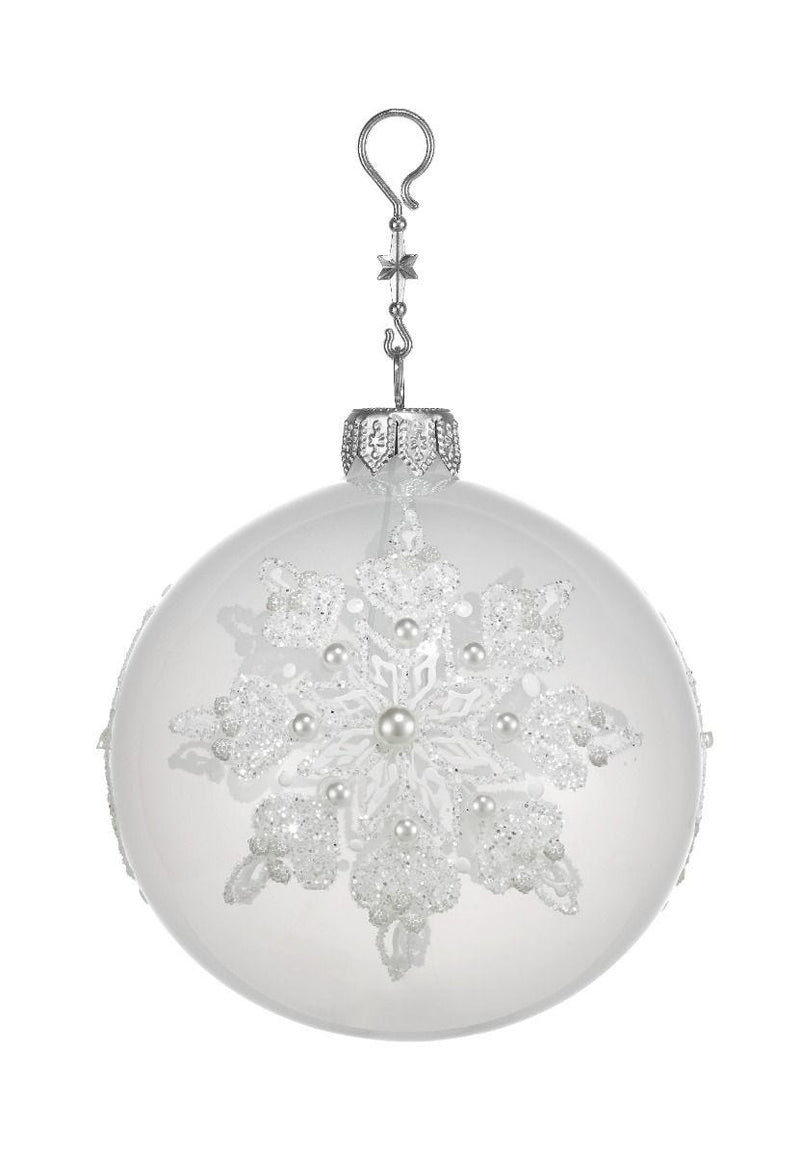 Milky white snowflake bauble 8cm, imported from the UK