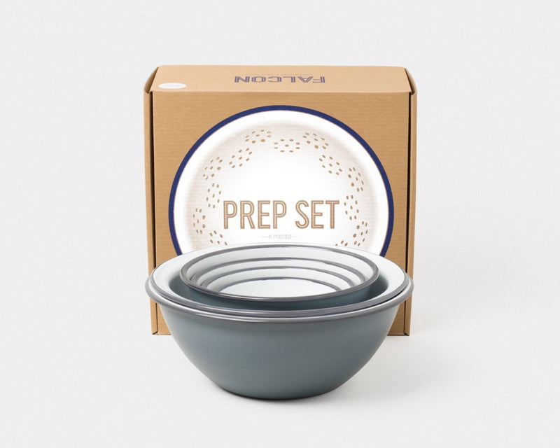 Falcon Enamelware six-piece prep set in grey, imported from the UK
