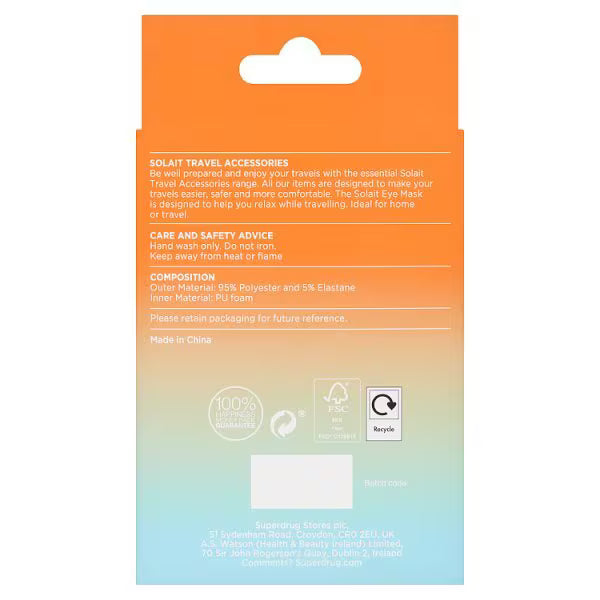 Solait Eye Mask Adjustable Sleep Aid One Size (British brand)