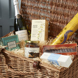 Wedding Day Hamper wicker basket with Champagne and biscuits (British brand)