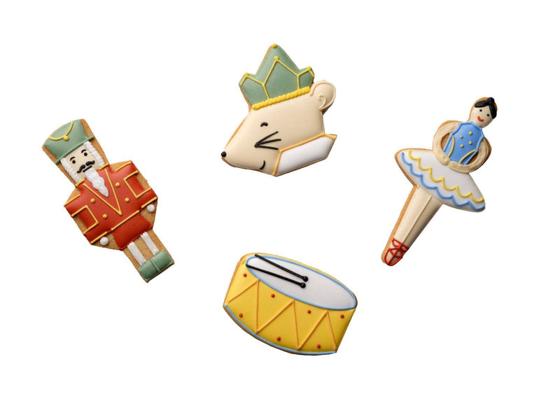 Nutcracker iced biscuits with ballet character designs, imported from the UK