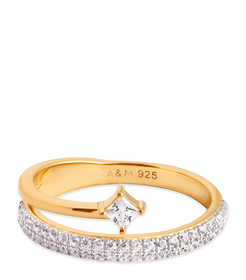 Astrid & Miyu gold-plated sterling silver ring with cubic zirconia (British brand)