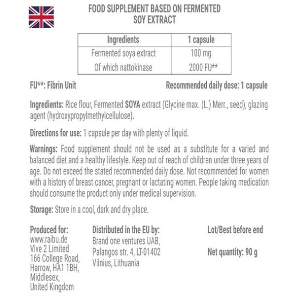 RAIBU Nattokinase 2000 FU capsules - British product