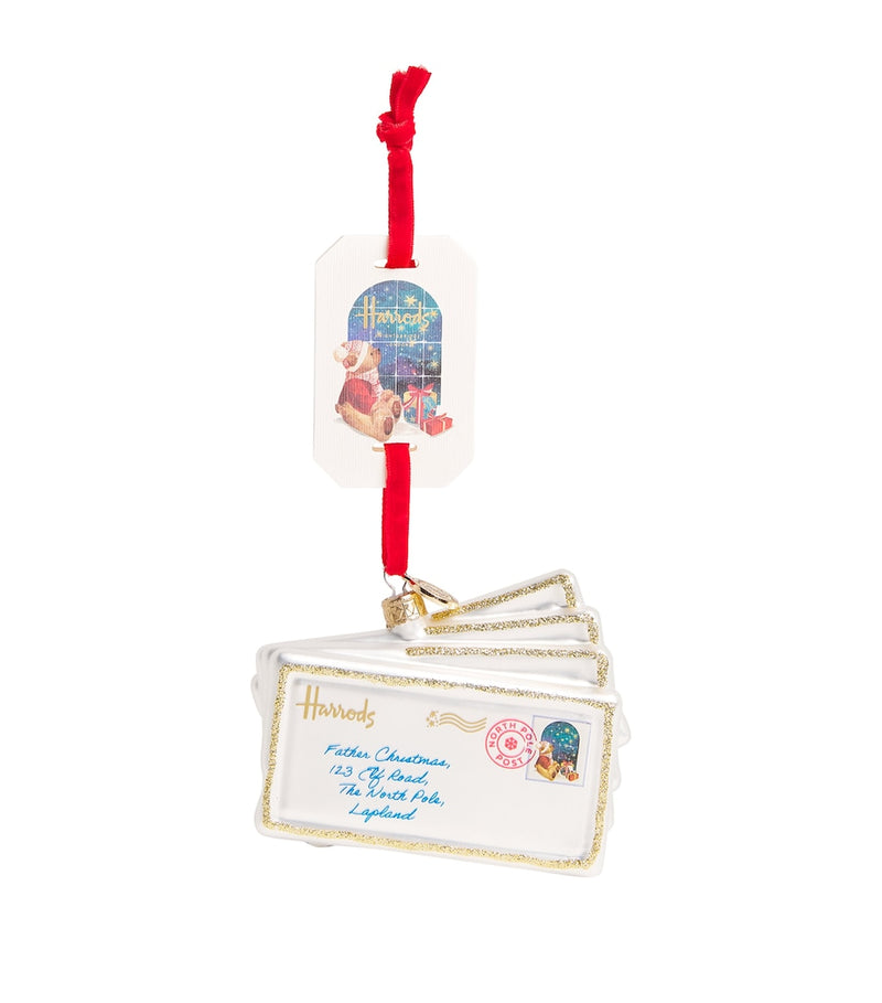 Glittery Resin Christmas Decoration with Velvet Ribbon 14cm x 6cm