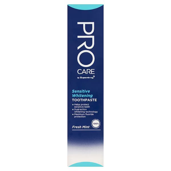 Superdrug Pro Care sensitive whitening toothpaste tube (British brand)