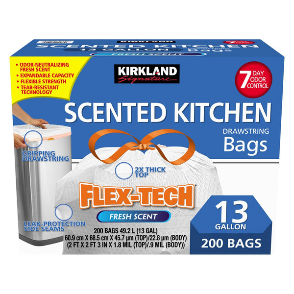 Kirkland Signature 13 Gallon Flex-Tech Scented Bin Bags 200 Pack