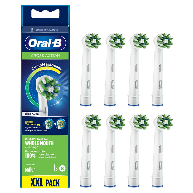 Oral-B CrossAction replacement toothbrush heads 8 pack, imported from the UK
