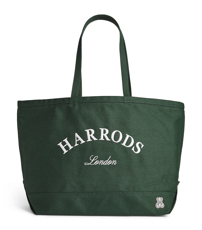 Harrods medium cotton embroidered logo tote bag, UK version
