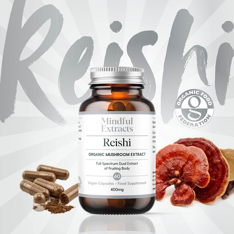 Organic Reishi Mushroom Dual Extract Supplement 60 Vegan Capsules