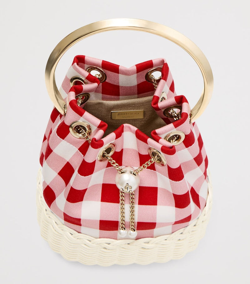 Jimmy Choo Bon Bon canvas raffia top-handle bag, UK version