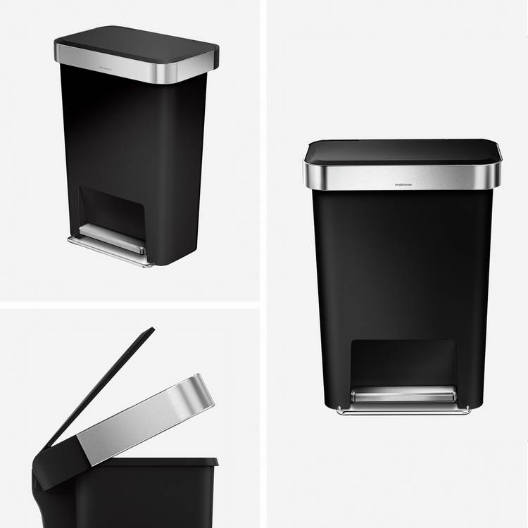 Simplehuman 45 litre plastic pedal bin black (British brand)