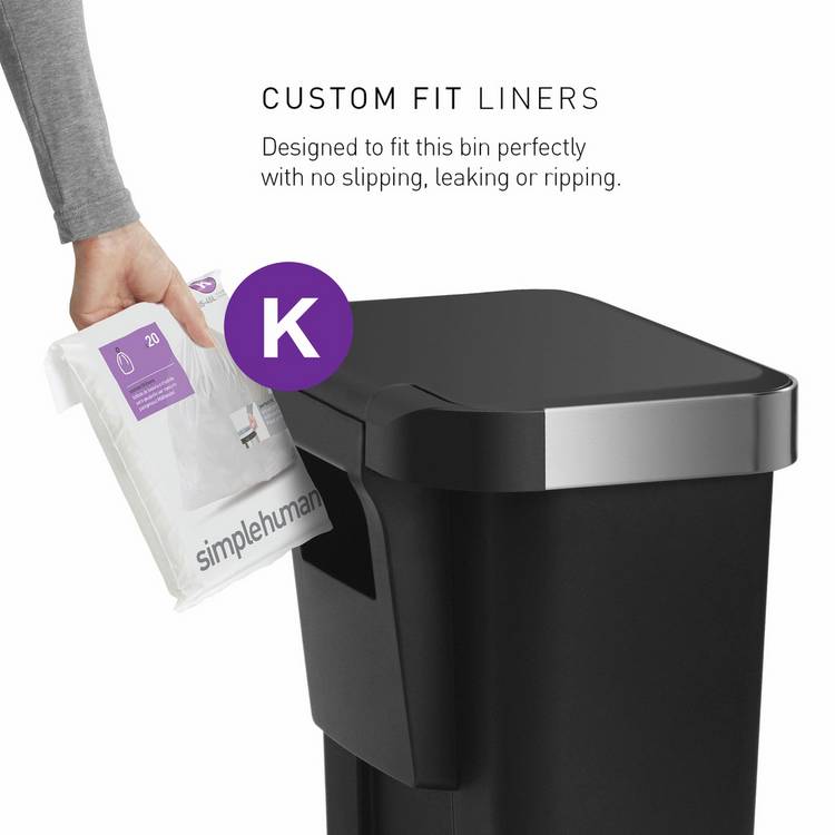 Simplehuman 45 litre plastic pedal bin black (British brand)
