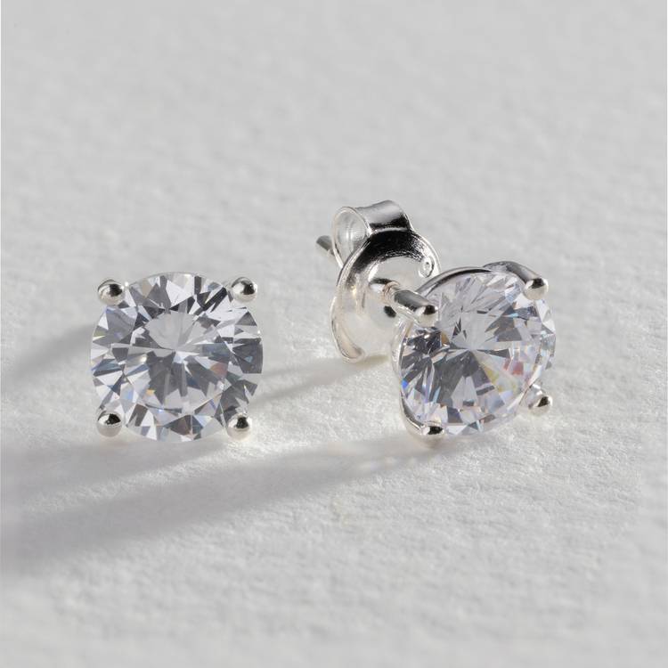 Revere sterling silver cubic zirconia stud earrings 6.5mm, imported from the UK