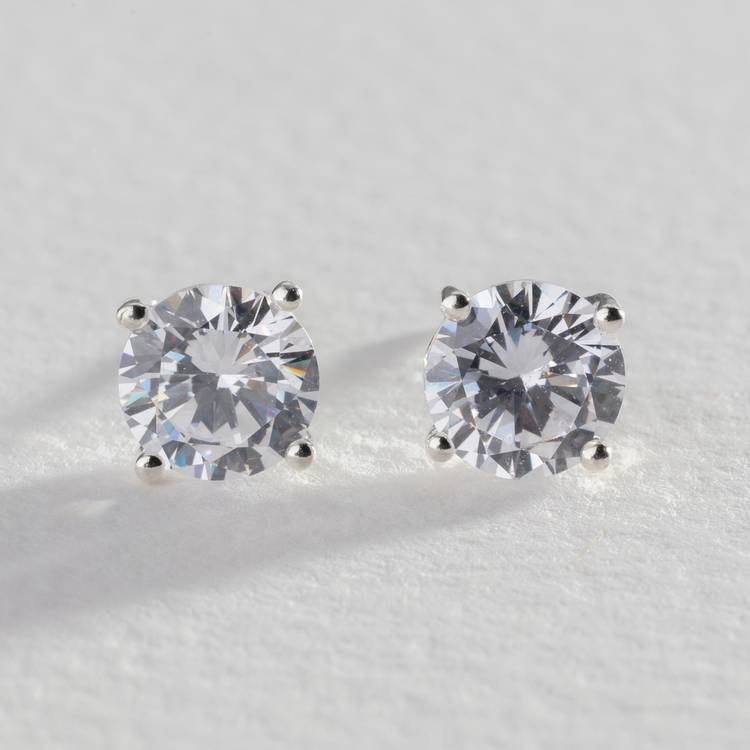 Revere sterling silver cubic zirconia stud earrings 6.5mm, imported from the UK