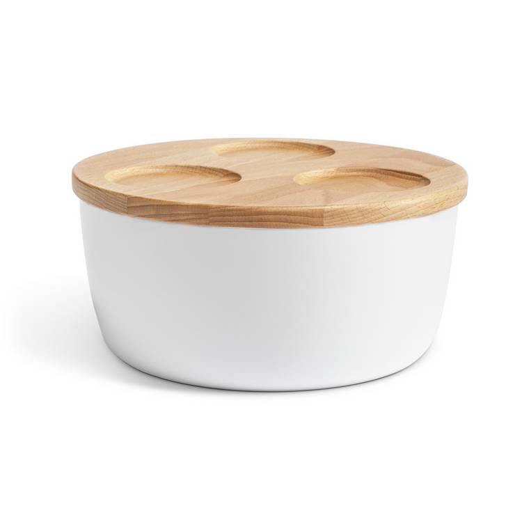 Sebastian Conran chip and dip set porcelain bowl beech lid (British brand)