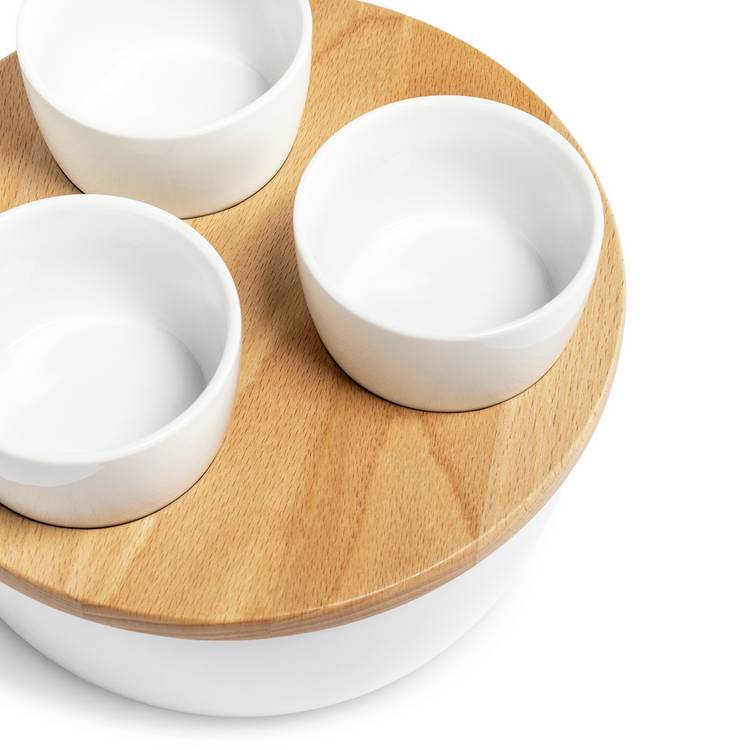 Sebastian Conran chip and dip set porcelain bowl beech lid (British brand)