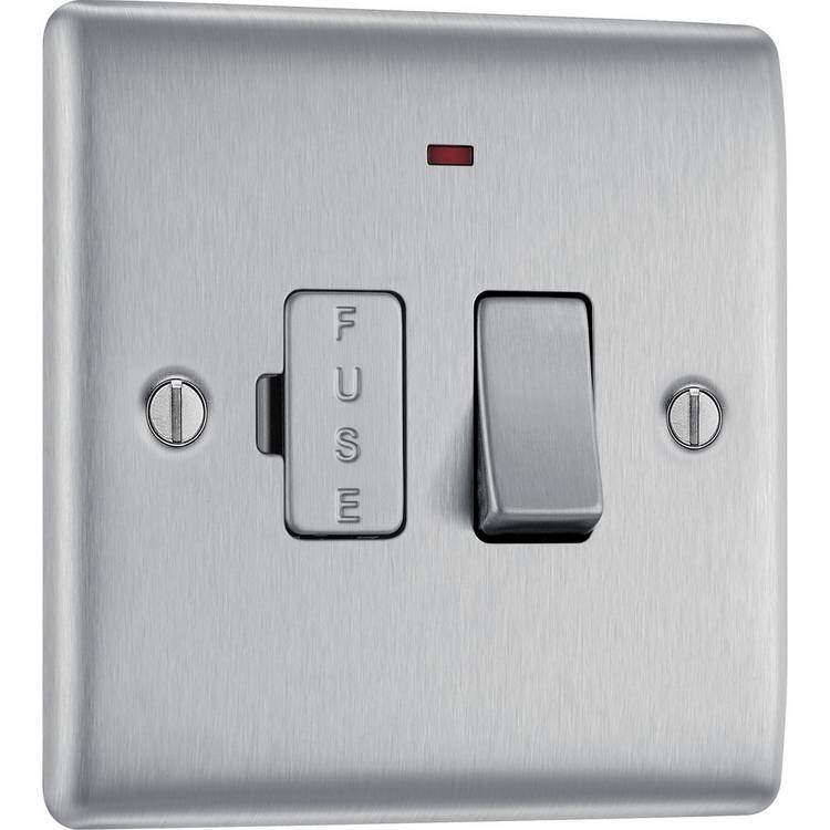 BG FCU LED switch brushed stainless steel, UK version