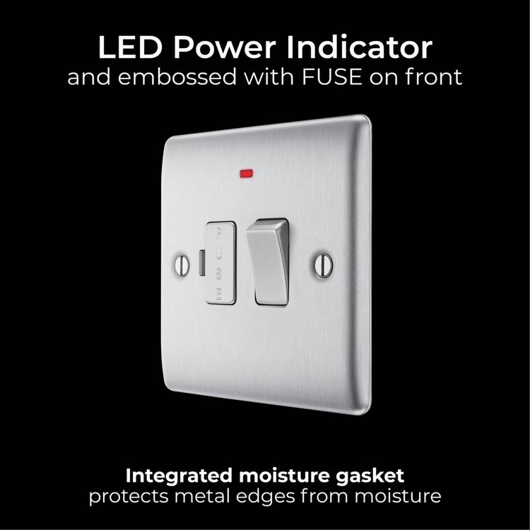 BG FCU LED switch brushed stainless steel, UK version