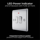 BG FCU LED switch brushed stainless steel, UK version
