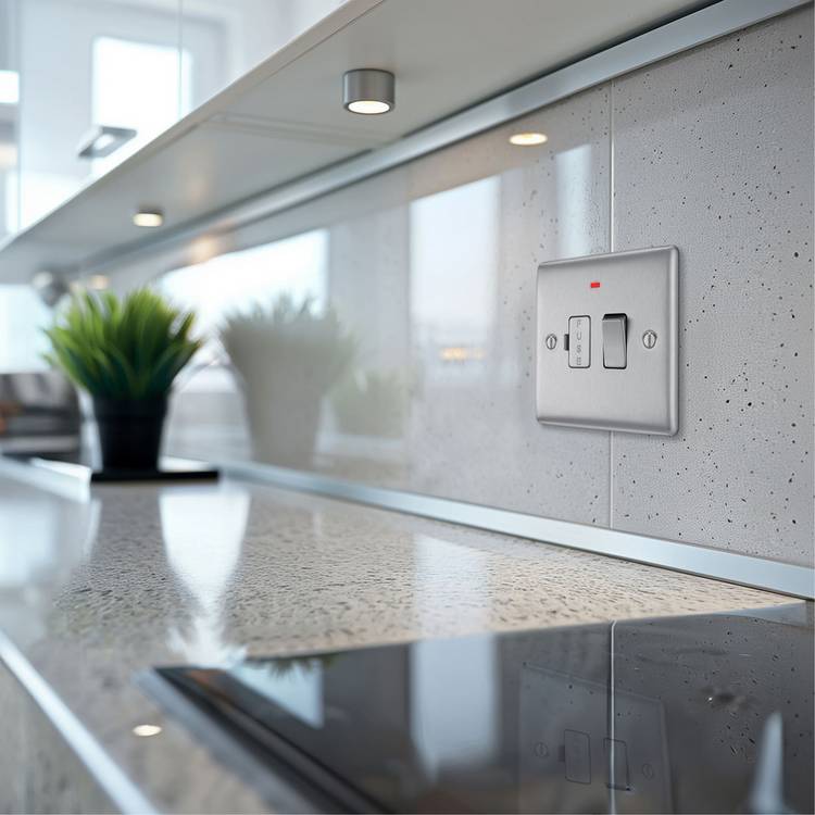 BG FCU LED switch brushed stainless steel, UK version