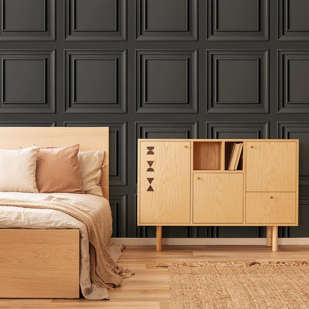 Fresco wood panel charcoal wallpaper 52cm x 10m - British product