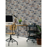 Fresco brick wallpaper with navy highlights, imported from the UK
