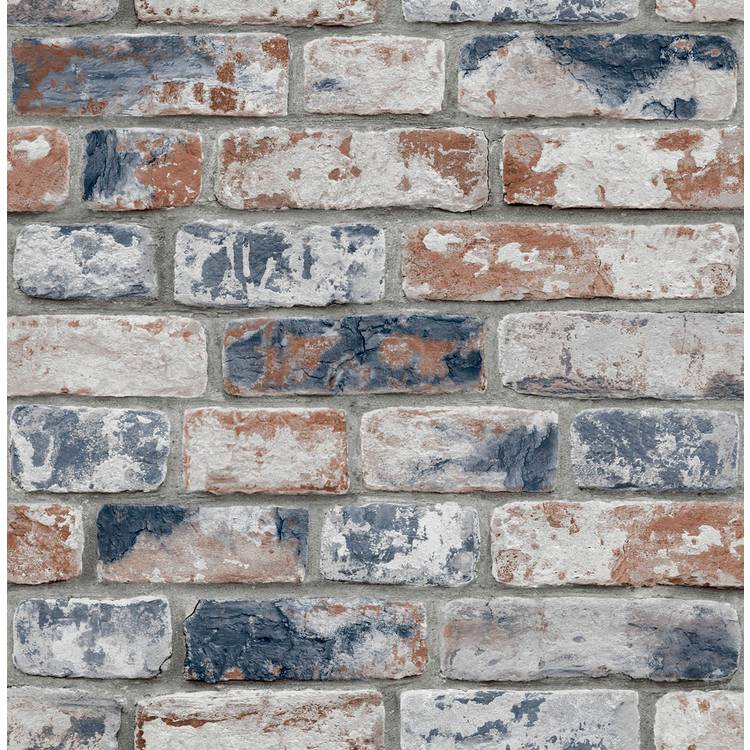 Fresco brick wallpaper with navy highlights, imported from the UK