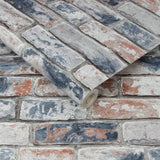 Fresco brick wallpaper with navy highlights, imported from the UK