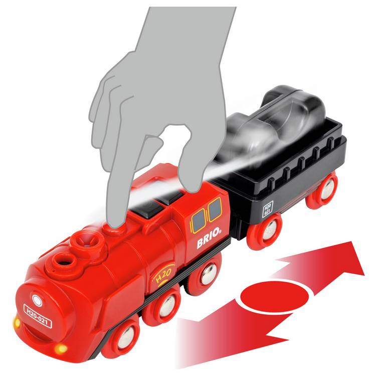 Brio steaming train set with wooden tracks and realistic steam effects (British brand)