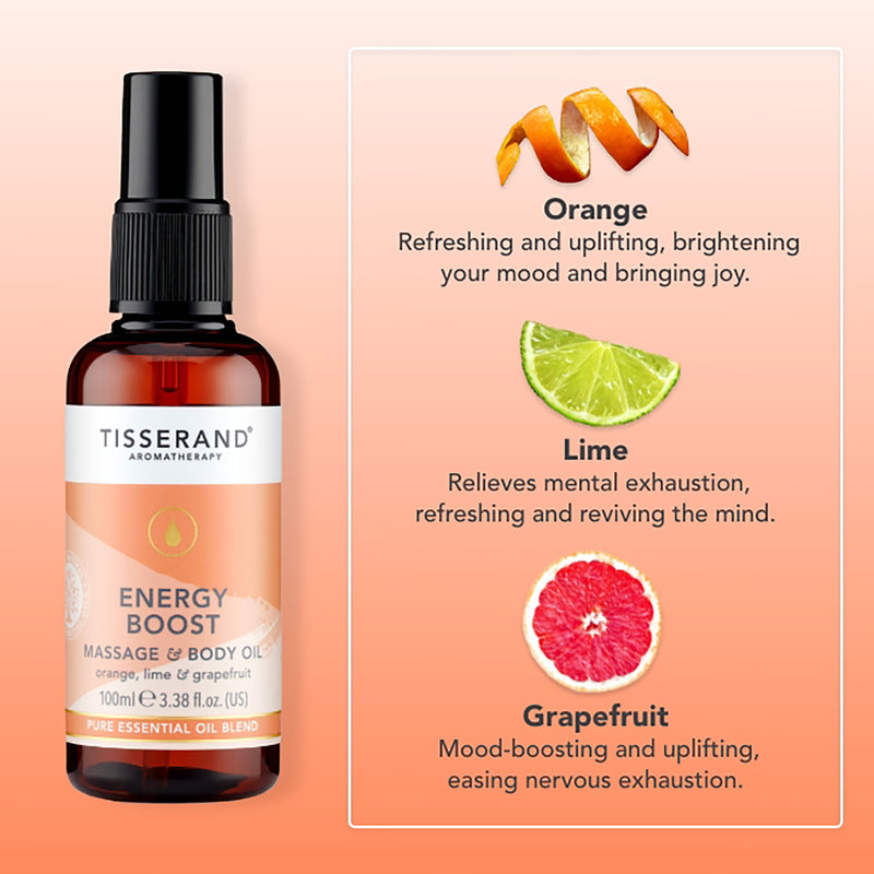 Tisserand Energy Boost Massage and Body Oil 100ml (British brand)
