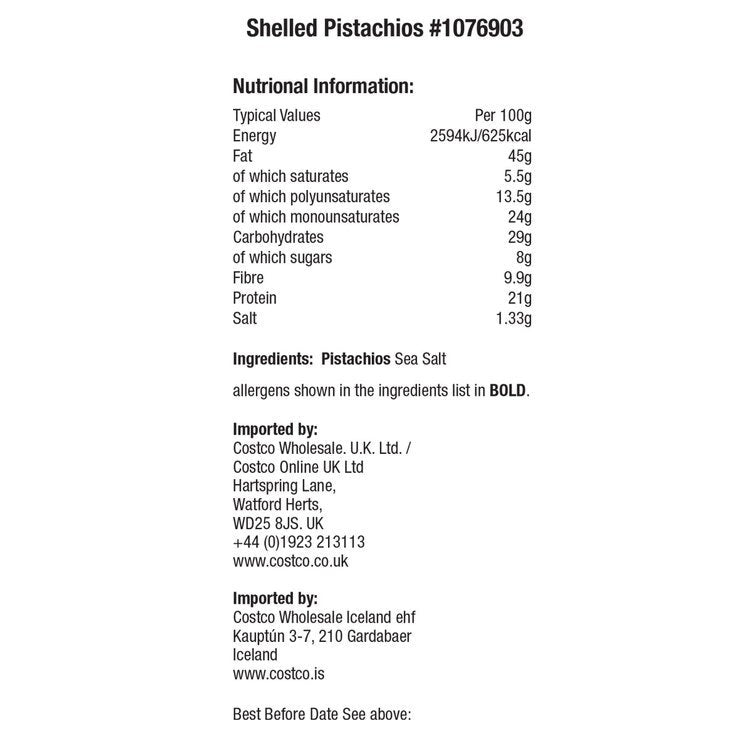 Kirkland Signature Roasted Salted Pistachios 680g, UK version