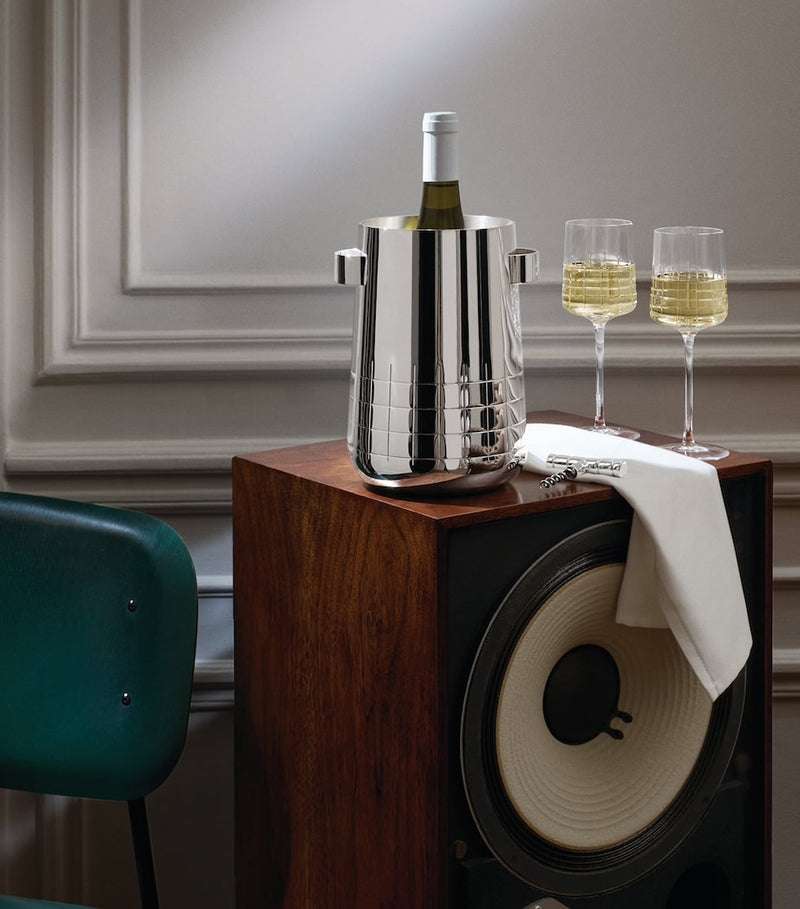 Christofle Graphik silver-plated wine cooler with chillers, UK version