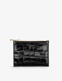 Aspinal of London croc-embossed leather pouch with gold hardware - British product