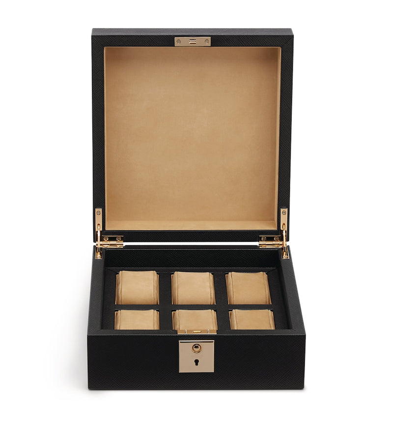 Smythson Panama watch box in crossgrain leather (British brand)