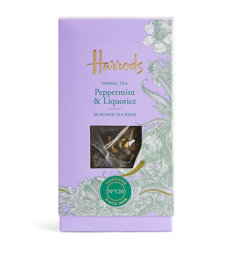 Harrods peppermint and liquorice herbal tea 20 tea bags, UK version