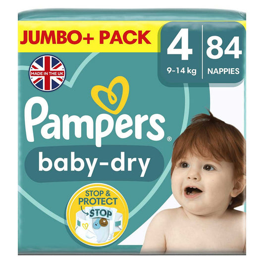 Pampers Baby-Dry Size 4, 84 Nappies, 9kg - 14kg, Jumbo+ Pack GOODS Boots   