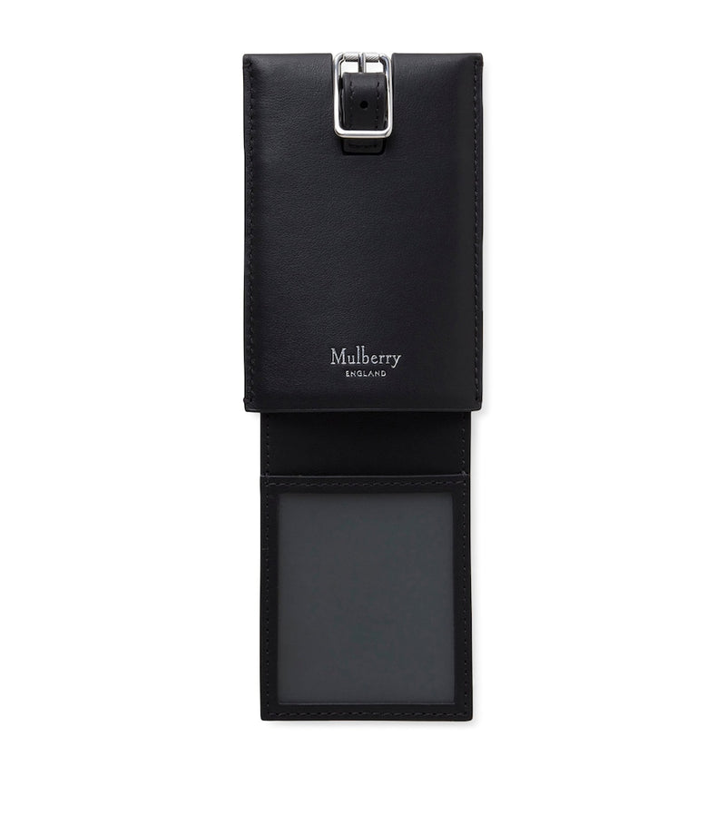 Mulberry calfskin leather luggage tag with gold foil stamp, imported from the UK