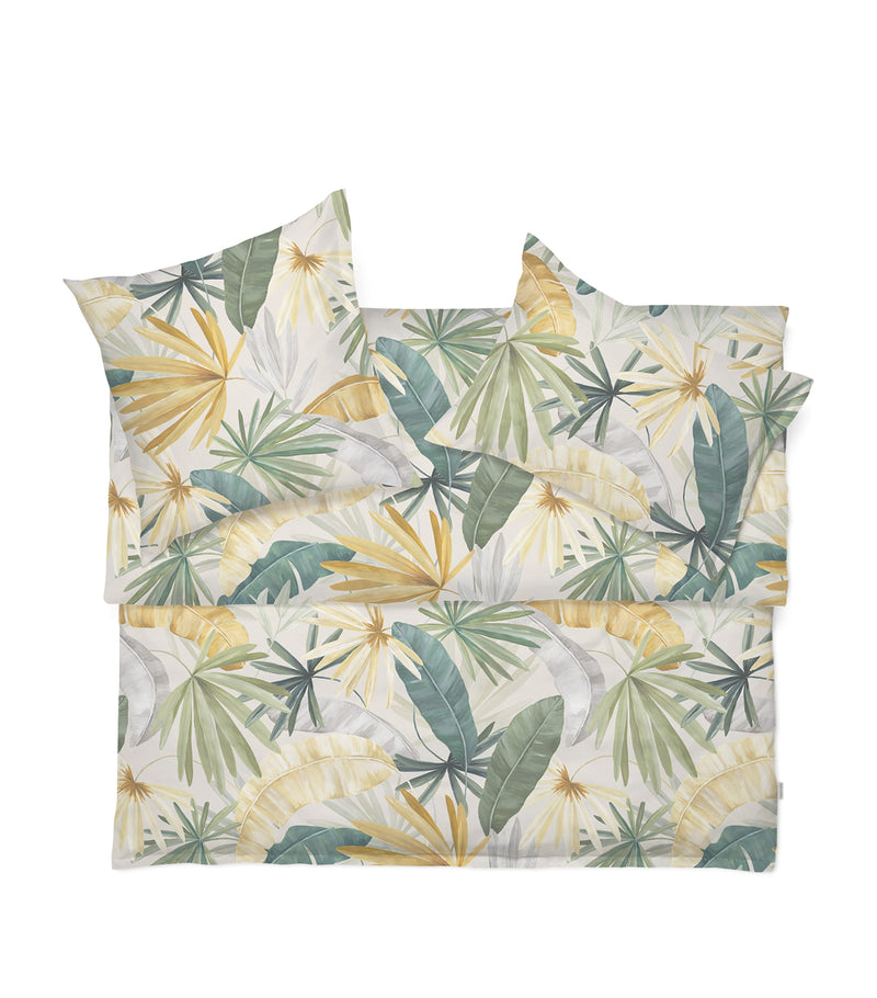 Schlossberg cotton flat sheet with all-over palm leaf print, 280cm x 290cm (British brand)