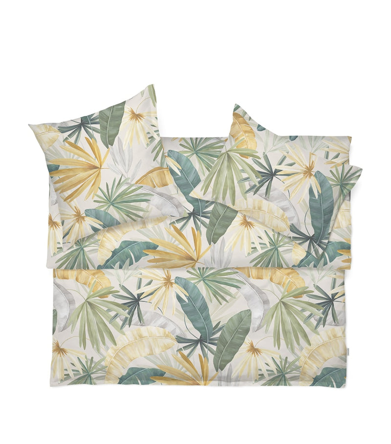 Schlossberg cotton flat sheet with all-over palm leaf print, 280cm x 290cm (British brand)